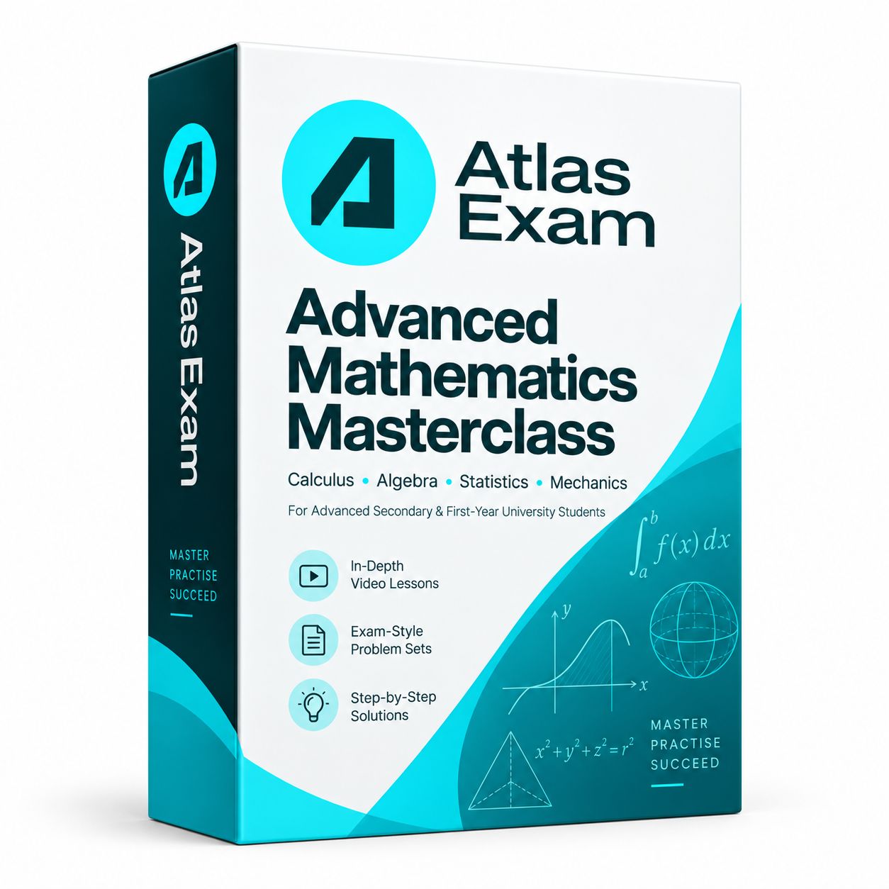 Advanced Mathematics Masterclass package by Atlas Exam, covering Calculus, Algebra, Statistics and Mechanics.