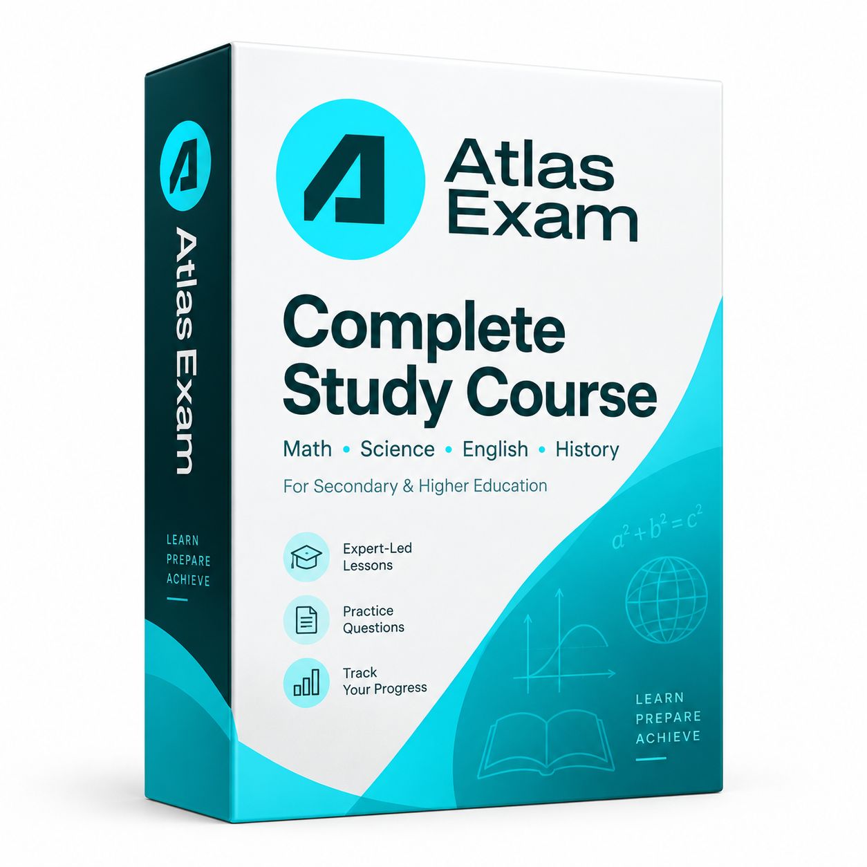 Complete Study Course package by Atlas Exam, covering Math, Science, English and History.